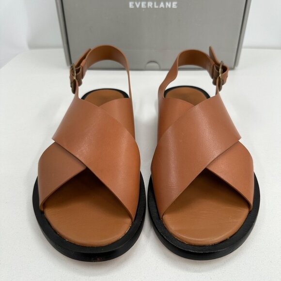 Everlane The City Crossover Sandals size 9 Desert Tan Leather Ankle Strap Buckle - Picture 2 of 10